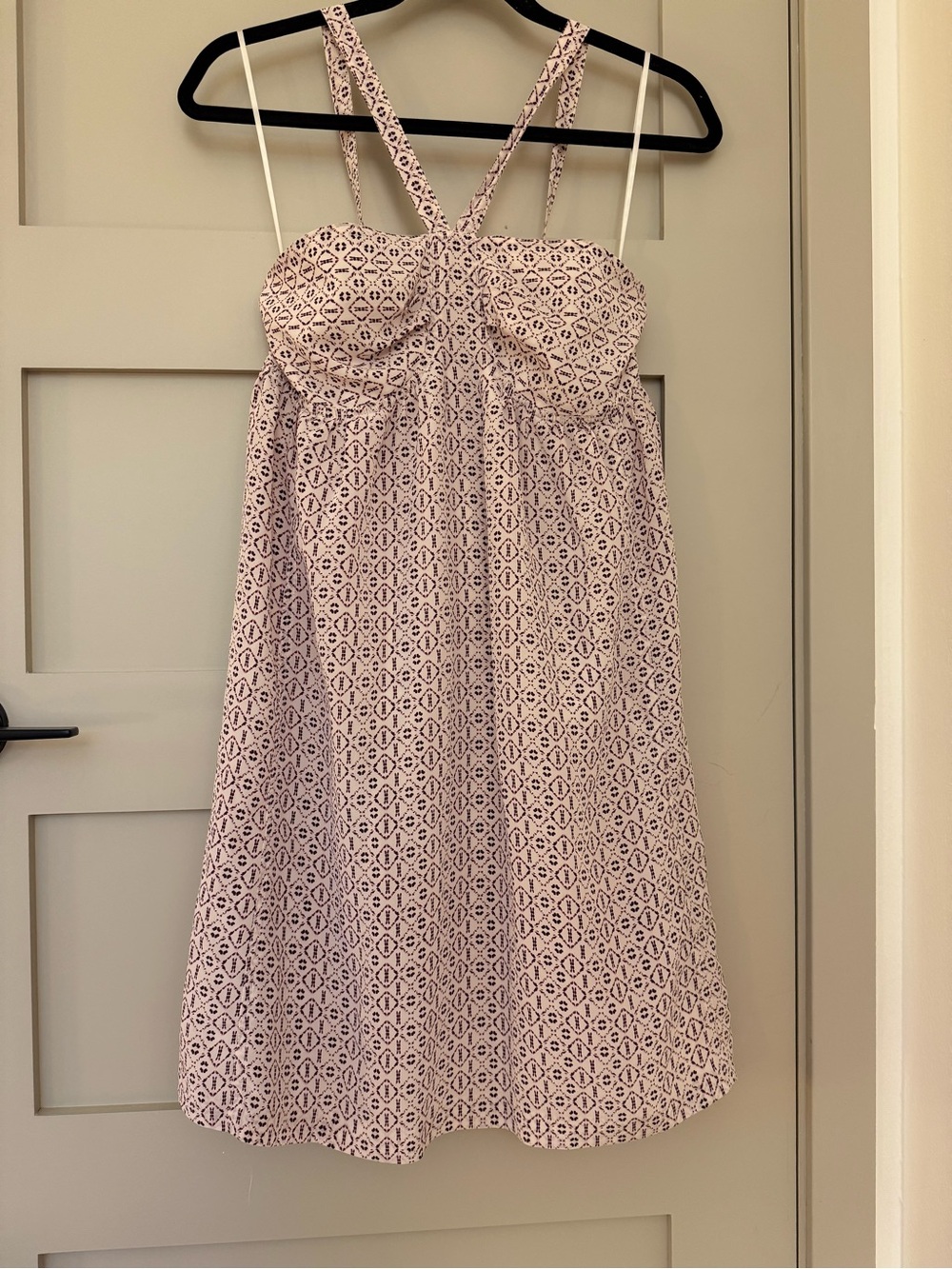 Madewell Echo Grid Silk Convertible Halter Mini Dress wedding guest pink cream 4